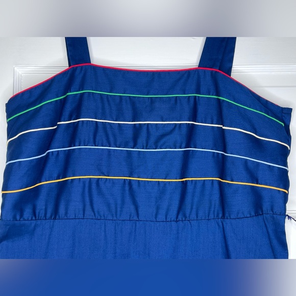 VTG 70s 80s Blue Stripe Sun Dress XXL XL Plus 18 USA Cotton Rainbow Top Made - Picture 3 of 8